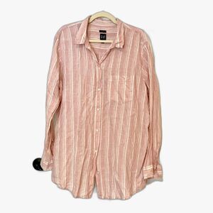 GAP linen boyfriend button-down shirt pink stripe Womens size XL Tall